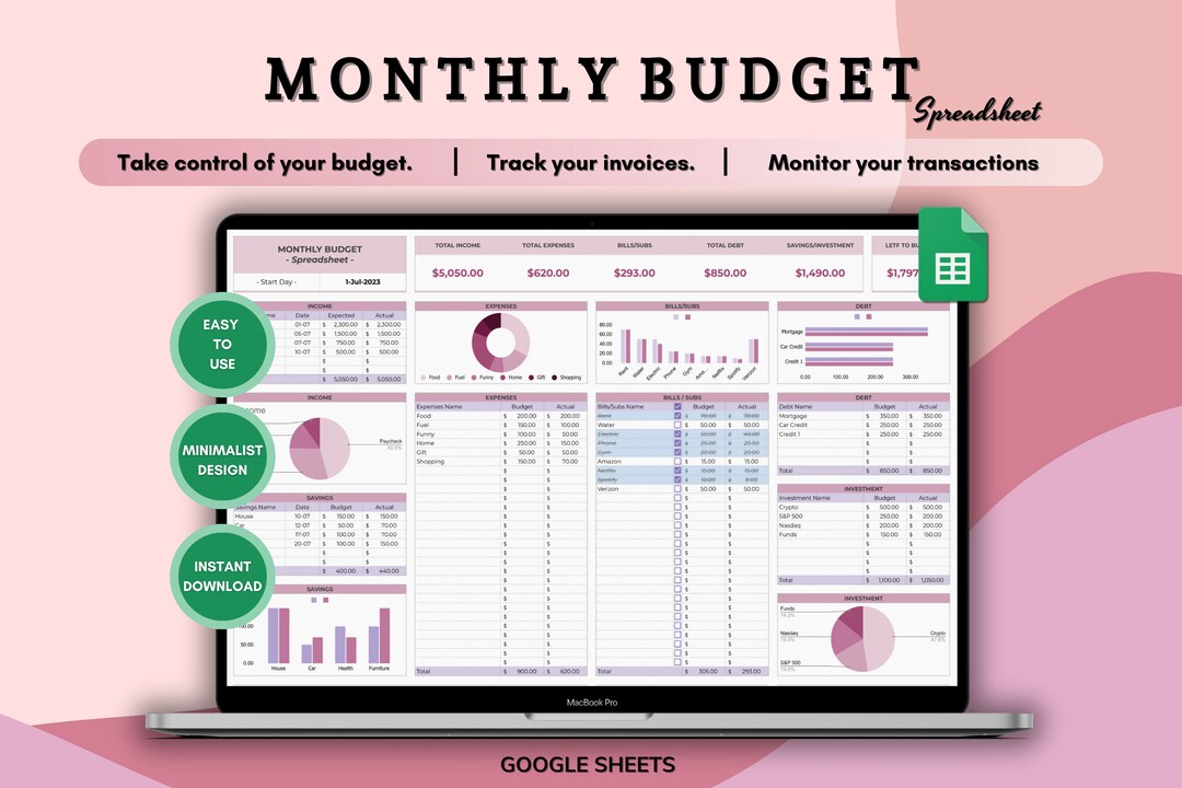 Monthly Budget Spreadsheet for Google Sheets Budget Templates Budget ...