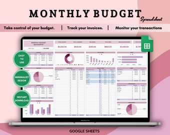Monthly Budget Spreadsheet, Finance Planner (Google Sheets)
