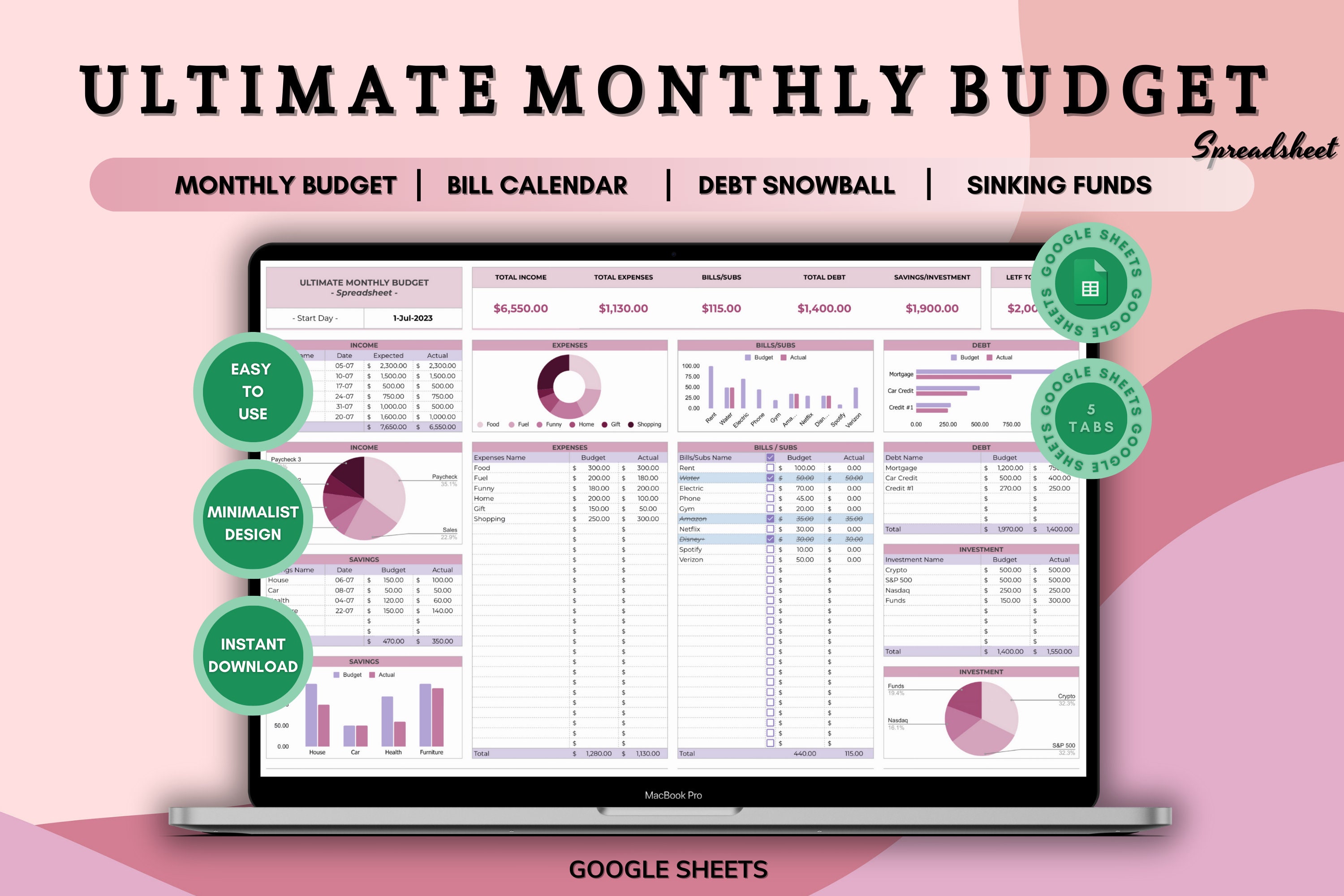 Ultimate Monthly Budget Spreadsheet Google Sheets Budget Template ...