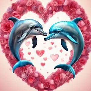 Sea Creatures in Love - Sammlung von 5 High Quality Clipart - 300 dpi jpg - Karten machen -Drucken - digitale Kreationen -Delphin -