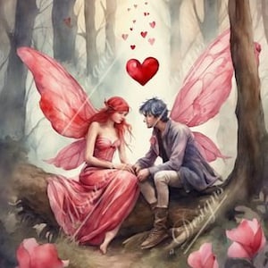 Fairies in Love- Sammlung von 5 High Quality Clipart - 300 dpi jpg - Karten machen - Druck -digitale Kreationen -Tier- Liebe -Fantasie