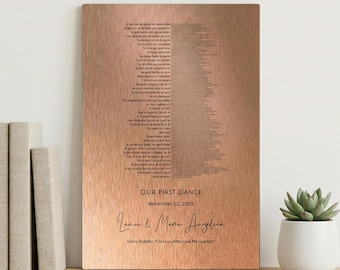 Personalized Copper Song Lyrics Plaque: 7th Anniversary gift . Metalized Wall Art