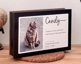 Pet urn wood with photo, cat dog ashes keepsake, custom ashes urn for cat, pet cremation urns