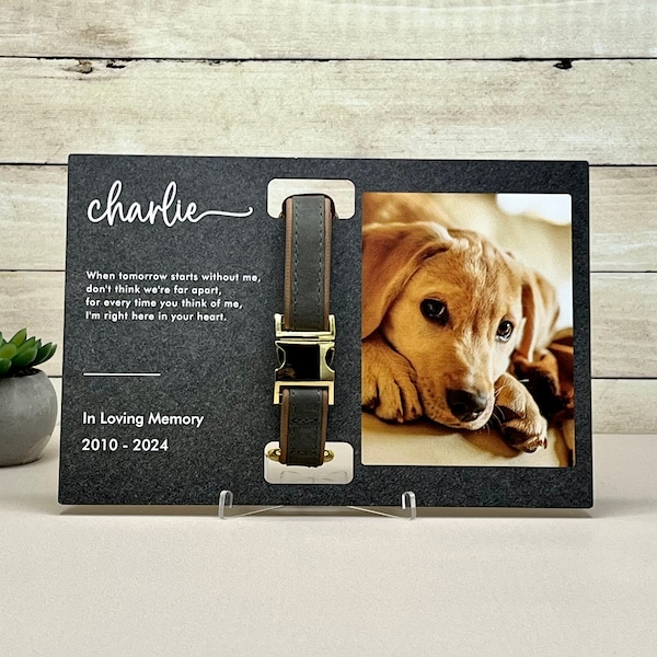 Personalized Memorial Dog Photo Frame with Name and Dates, Custom Dog Remembrance Gift, Memorial Photo Print for Beloved Dog, Collar Stand