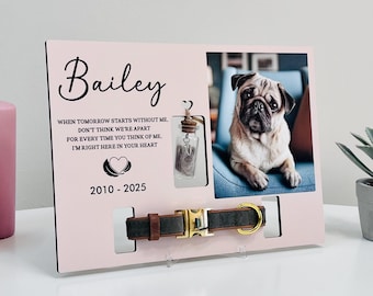 Pet Fur Keepsake Frame with Photo & Collar Holder - Rainbow Bridge Memorial Gift
