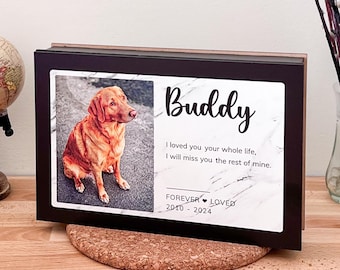Personalized Pet Urn, Memorial Frame for Ashes, Custom Box with Photo and Collar Holder, Pet Ashes & Keepsake