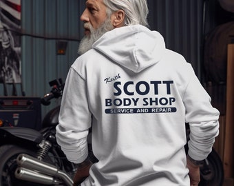 Keith Scott Body Shop Hoodie, Unisex Heavy Blend™ Hooded Sweatshirt, Distressed Hooded Replica Sweatshirt Auto Shop