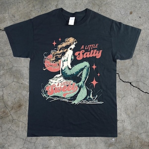 Whimsical Mermaid Graphic Tee, Fun Summer Shirt, Beach Day Outfit, Gift for Ocean Lovers, A Little Salty Tee