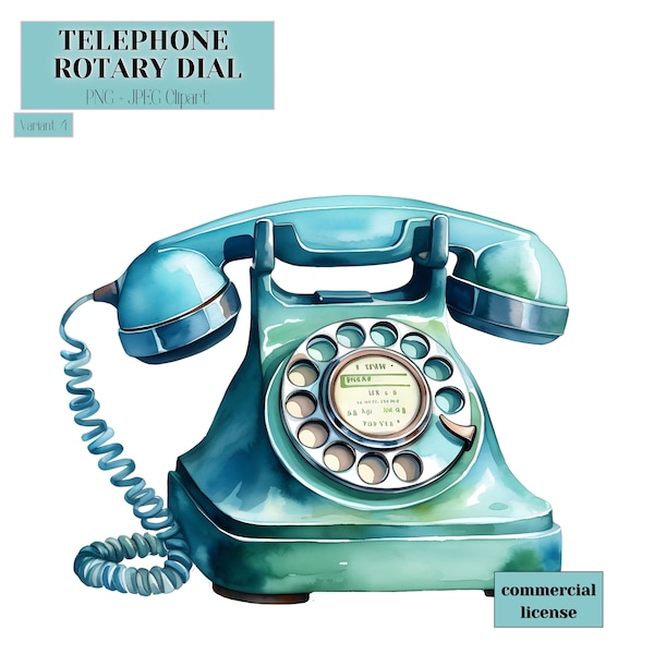 90s Telephone Rotary Dial V4 Watercolor PNG Commercial Use Clip Art, Pastel 80s Clipart PNG, POD Allowed, Vintage Watercolor Illustration