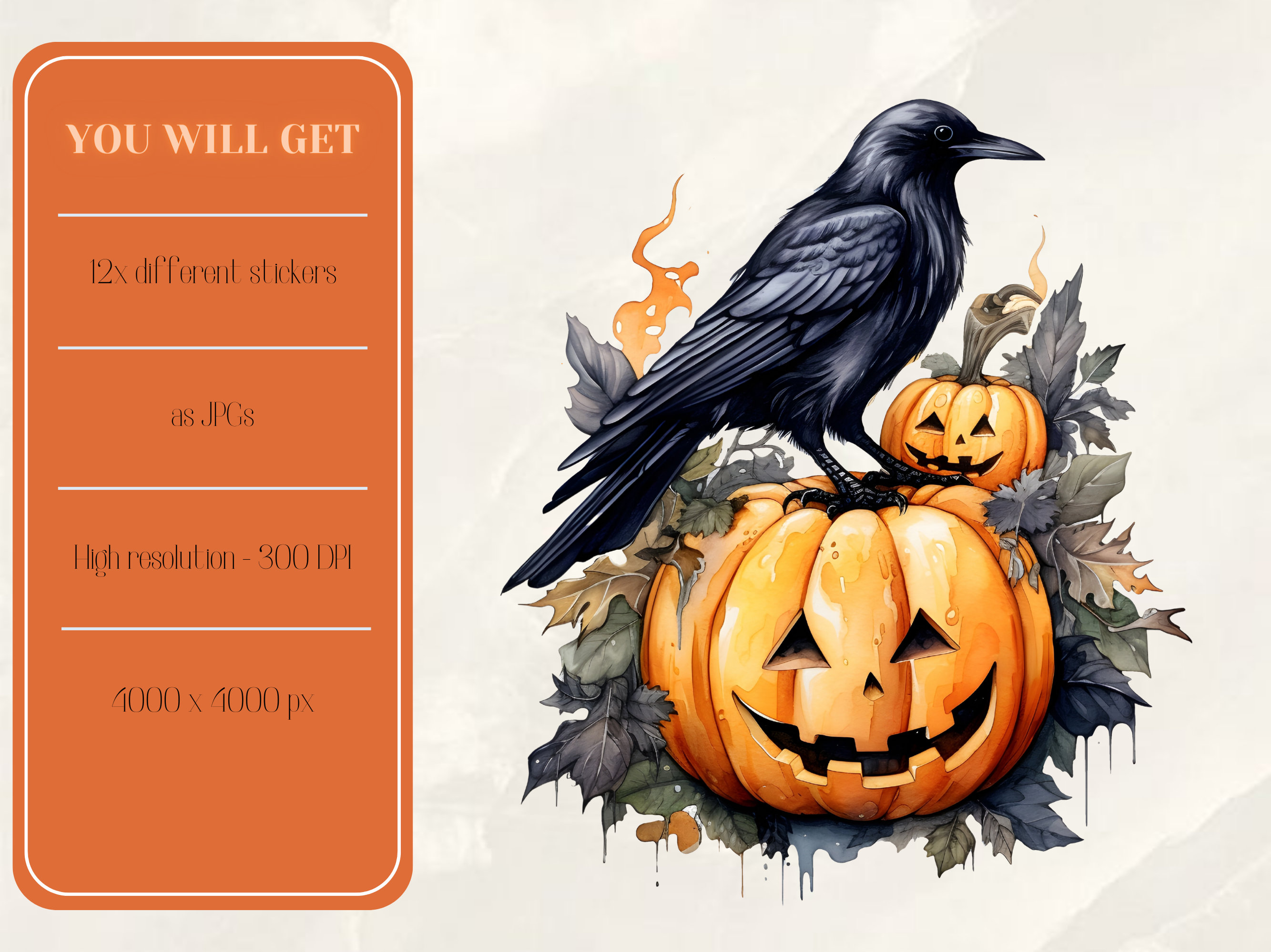 Watercolor Raven Pumpkin Clipart Bundle I Halloween Pumpkin - Etsy