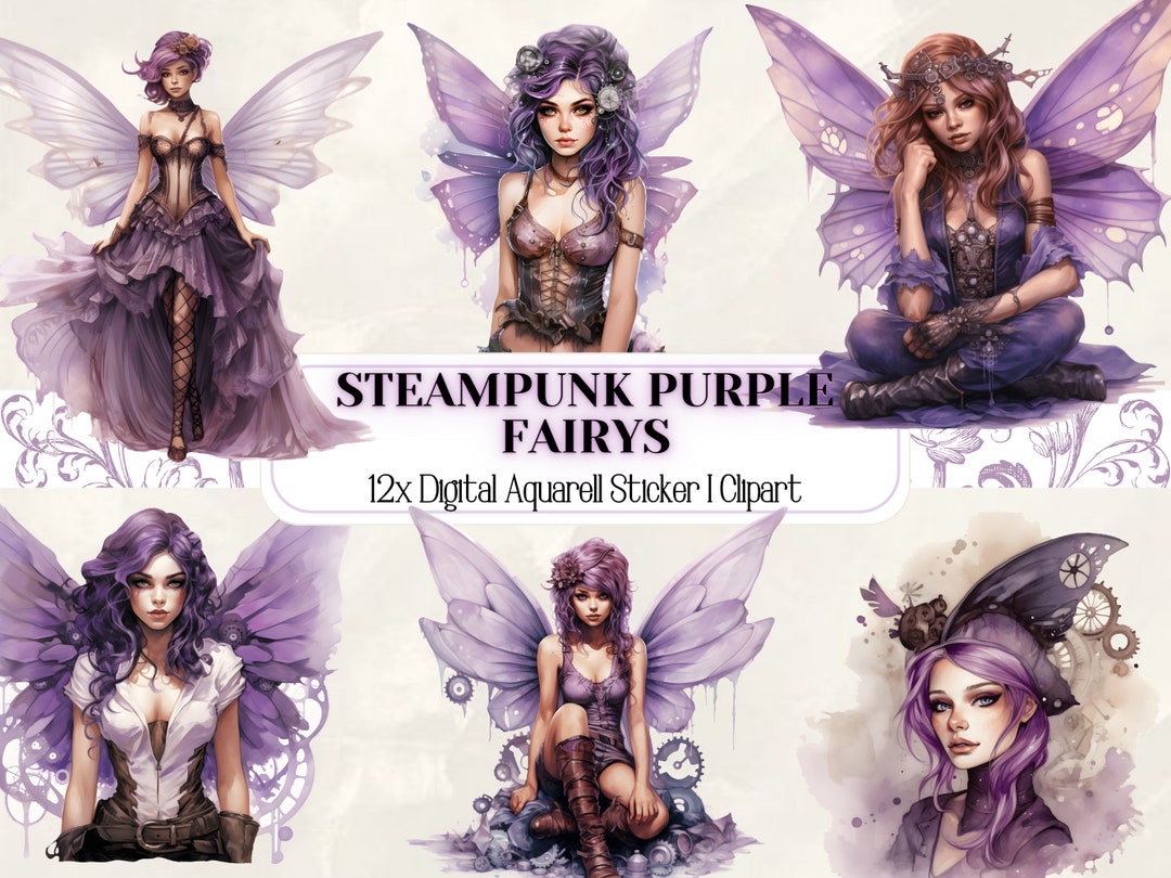 Purple Watercolor Steampunk Fairy Clipart Bundle I Victorian Fantasy ...
