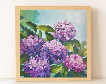 Original Hydrangeas Acrylic Painting: Floral Art 30x30 cm, Unframed