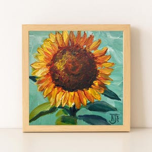 Original acrylic painting of a sunflower, hand painted, framed, free shipping
