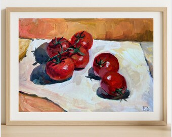 Framed Tomato Still Life Painting: Original Impressionistic Art