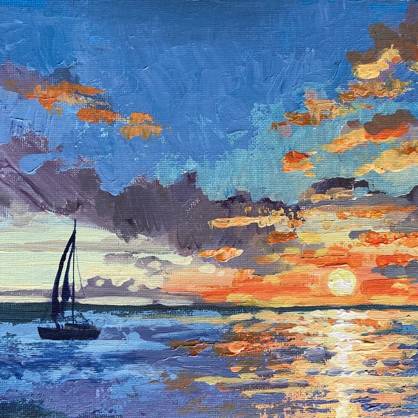 Peinture acrylique « Coucher de soleil à Hawaï »