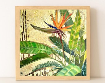 Original Paradiesvogel Gemälde: Strukturierte Leinwand Kunst