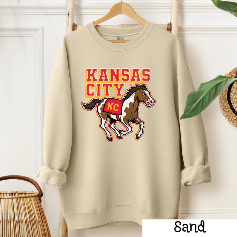 Kansas City Sweatshirt, KC Horse Game Day Crewneck, Kansas City Gift for Him Sand
