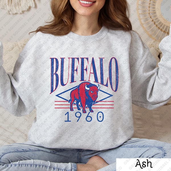 Buffalo Football Crewneck Sweatshirt, Vintage Graphic, Unisex Cotton Poly Blend, Classic Fit
