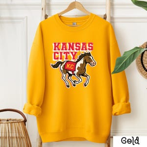 Kansas City Sweatshirt, KC Horse Game Day Crewneck, Kansas City Gift for Him Gold