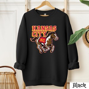 Kansas City Sweatshirt, KC Horse Game Day Crewneck, Kansas City Gift for Him Black