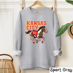 Kansas City Sweatshirt, KC Horse Game Day Crewneck, Kansas City Gift for Him Sport Grey