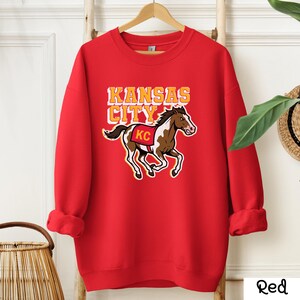 Kansas City Sweatshirt, KC Horse Game Day Crewneck, Kansas City Gift for Him Red