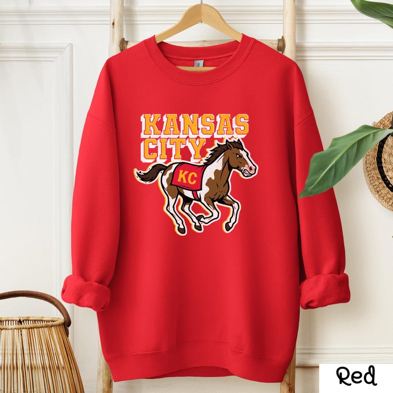 Kansas City Sweatshirt, KC Horse Game Day Crewneck, Kansas City Gift for Him Red