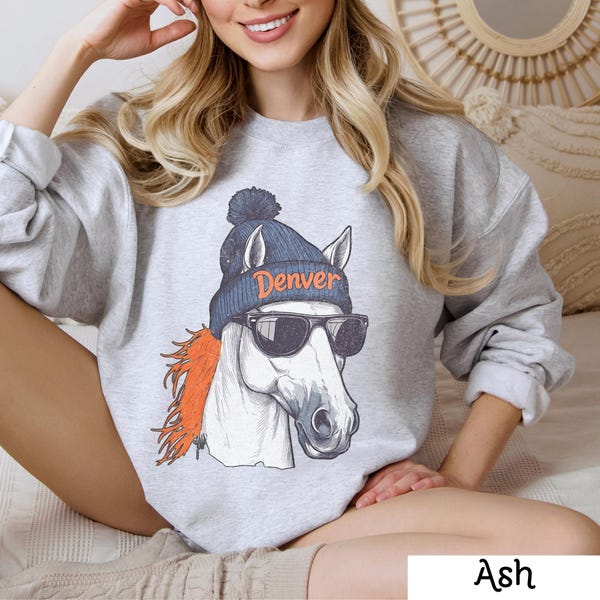Sudadera de cuello redondo de Denver Football, ropa vintage para fanáticos de los deportes, regalo moderno para el día del juego, sudadera unisex de Denver, Denver Football