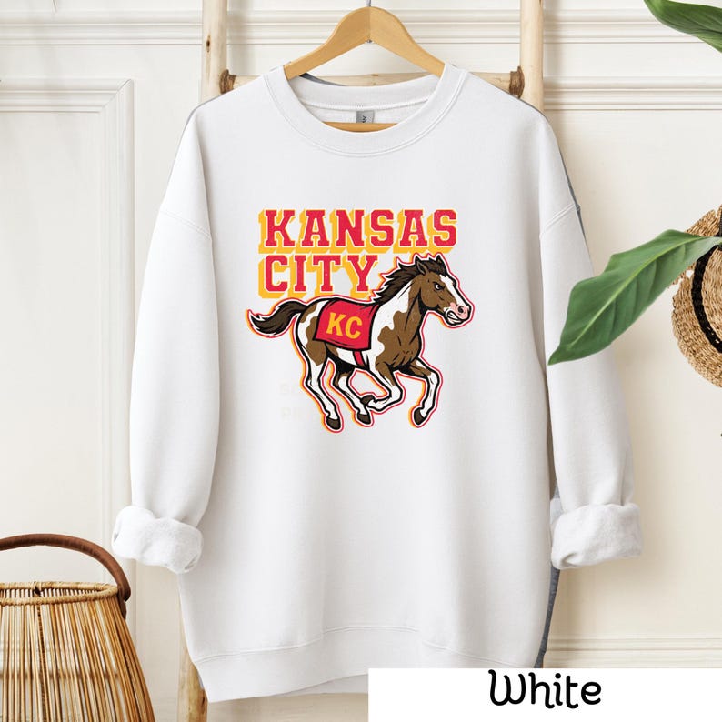 Kansas City Sweatshirt, KC Horse Game Day Crewneck, Kansas City Gift for Him White