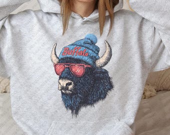 Buffalo Football Hoodie, Vintage Sports Fan Apparel, Trendy Game Day Gift, Unisex Buffalo Hoodie, Football Fan Gear