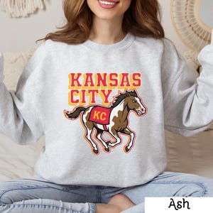 Kansas City Sweatshirt, KC Horse Game Day Crewneck, Kansas City Gift for Him Ash
