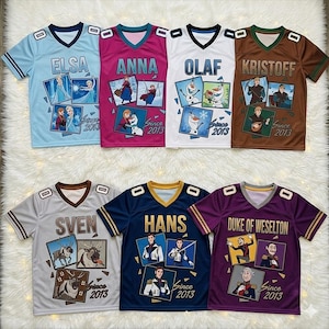 Frozen Football Jersey Custom Name, Elsa Anna Olaf Birthday Shirt, Disney Frozen Family Matching Outfit Kids Party Gift, Y2k Jersey bild 1