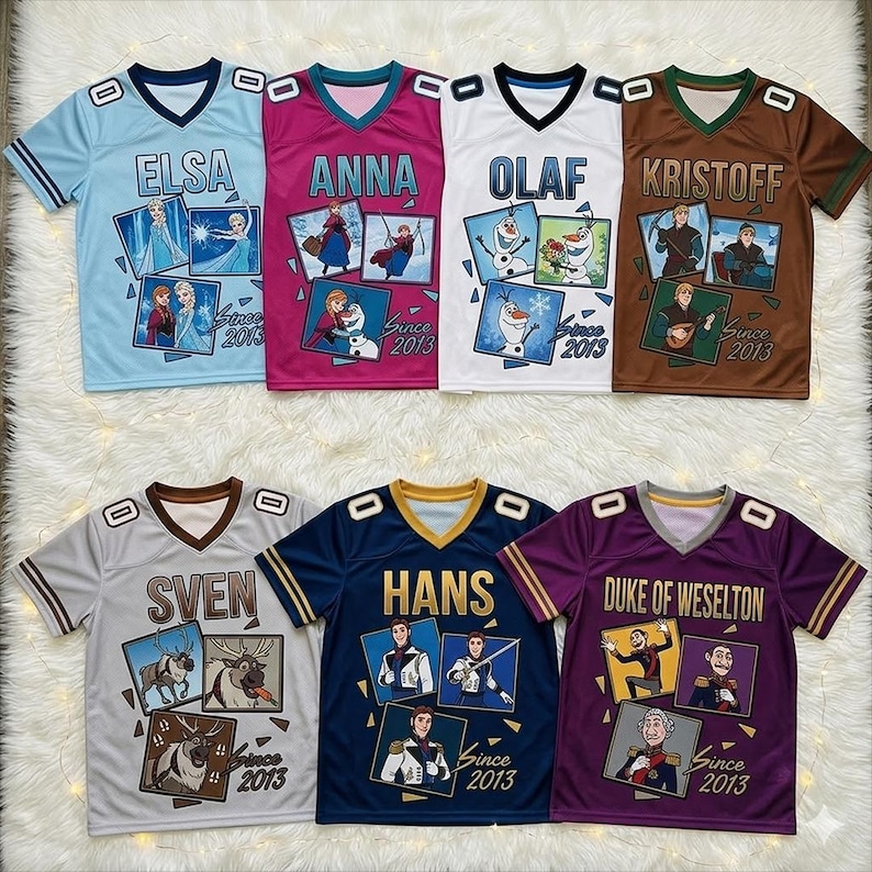 Frozen Football Jersey Custom Name, Elsa Anna Olaf Birthday Shirt, Disney Frozen Family Matching Outfit Kids Party Gift, Y2k Jersey bild 1