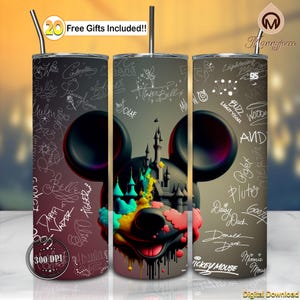 Mouse Head Png, Cartoon Character Signature Png, Cartoon Castle Png, 20oz Skinny Tumbler Sublimation Design Wrap Png, Digital File