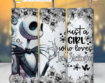 Funny Skeleton Png, Just A Girl Who Love Villain Png, Seamless Design Png, 20oz Skinny Tumbler Sublimation Design Wrap Png, Digital File