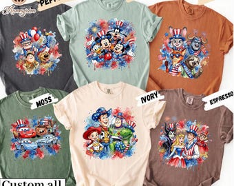 Custom 4th Of July Disney Character T-Shirt, America 250th Anniversary Shirt, Walt Disney 4th Of July Tee, 4th Of July Shirt Gifts