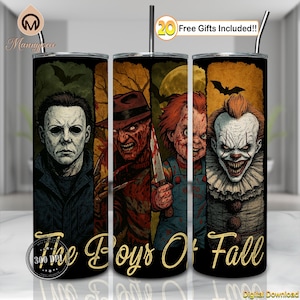 Retro Horror 20oz Skinny Tumbler Sublimation Design Wrap Png, Horror Tumbler Wrap, The Boy Of Fall Png, Horror Halloween Png, Digital File