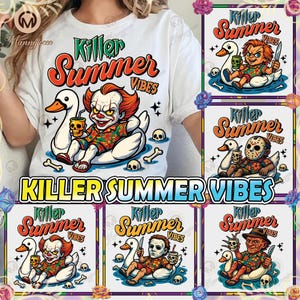 5 Designs Killer Summer Vibes PNG Bundle, Horror Character Summer Vacation, Horror Sitting On A Float Png, Commercial Use, Digital File