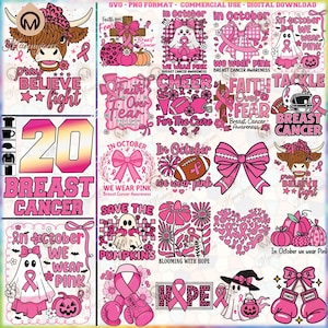 Breast Cancer SVG Bundle, Breast Cancer Awareness PNG Bundle, In October We Wear Pink Svg, Cancer Support Svg, Pink Ribbon Svg, Digital File