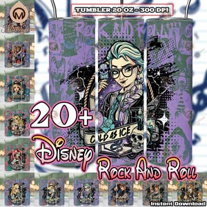 23 Designs Rock And Roll PNG Bundle, Cartoon Characters Png, Princess Png, 20oz Skinny Tumbler Sublimation Designs Png, Digital File