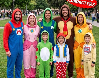 Super Mario Jumpsuit Hoodie, Mario Luigi Princess Peach Bowser Yoshi Donkey Kong Adult Onesie, Nintendo Halloween Costume, Pajamas