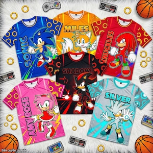 Sonic Football Jersey Shir,t Sonic Tails Knuckles Shadow Amy Silver, Kids Gamer Birthday, Matching Family Sports Tee