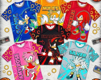 Sonic Football Jersey Shir,t Sonic Tails Knuckles Shadow Amy Silver, Kids Gamer Birthday, Matching Family Sports Tee
