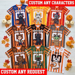 Star Wars Halloween Football Jersey, Personalized Darth Vader Shirt, Baby Yoda Costume, Mandalorian Gift, Custom Kids Jersey image 1