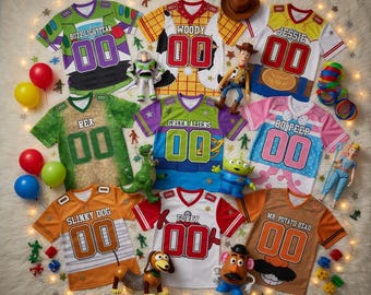 Toy Story Birthday Football Jersey, Custom Name Number Shirt, Buzz Woody Jessie Rex Alien Family Matching Birthday Squad Outfit, Y2k Jersey