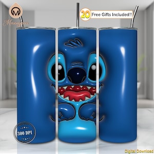 Cartoon Character Png, 3D Inflated Design Png, Blue Alien Png, Cartoon Face, 20oz Skinny Tumbler Sublimation Design Wrap Png, Digital File