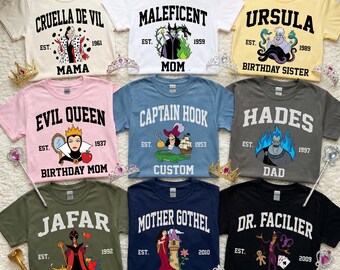 Disney Villains Family Shirts Maleficent Ursula Cruella Evil Queen Custom Birthday Mom Dad Kids Matching Shirt Tee, Y2K Shirt