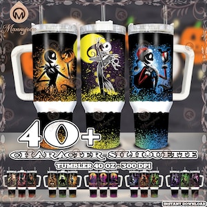 42 Designs Cartoon Character Silhouette PNG Bundle, 40oz Quencher Tumbler Sublimation Design Png, 40oz Tumbler Wrap Png Bundle, Digital File