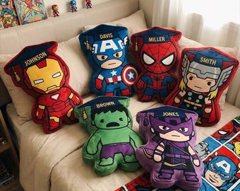 Personalized Superhero Graduation Pillow Kids, Avengers Style Custom Name Plush Cushion, Hero Character Gift for Boys Room Decor