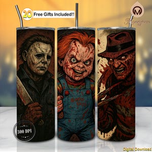 Horror Character 20oz Skinny Tumbler Wrap Png, Horror Tumbler Design Png, Love Horror Movies, Horror Theme, Retro Horror Png, Digital File